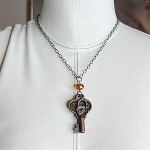 Artisan Lock and Key Necklace with Gem Bead - NWOT